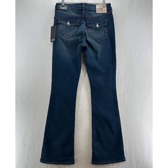 True Religion Jeans Womens 29 Becca Mid Rise Flap Bootcut Dark Washed Denim Blue - Picture 2 of 13